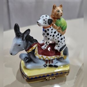LIMOGES FRANCE Donkey/Dalmatian/Cat Trinket Box